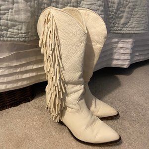 Cream Fringe Cowboy Boots
